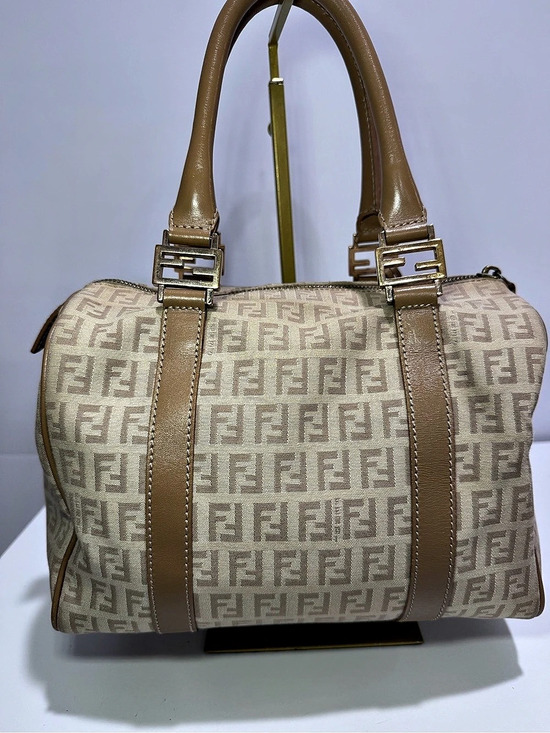 Fendi Handbags - Vintage Fendi Zucchino FF Monogram Boston Bag Beige Tan Canvas Leather
